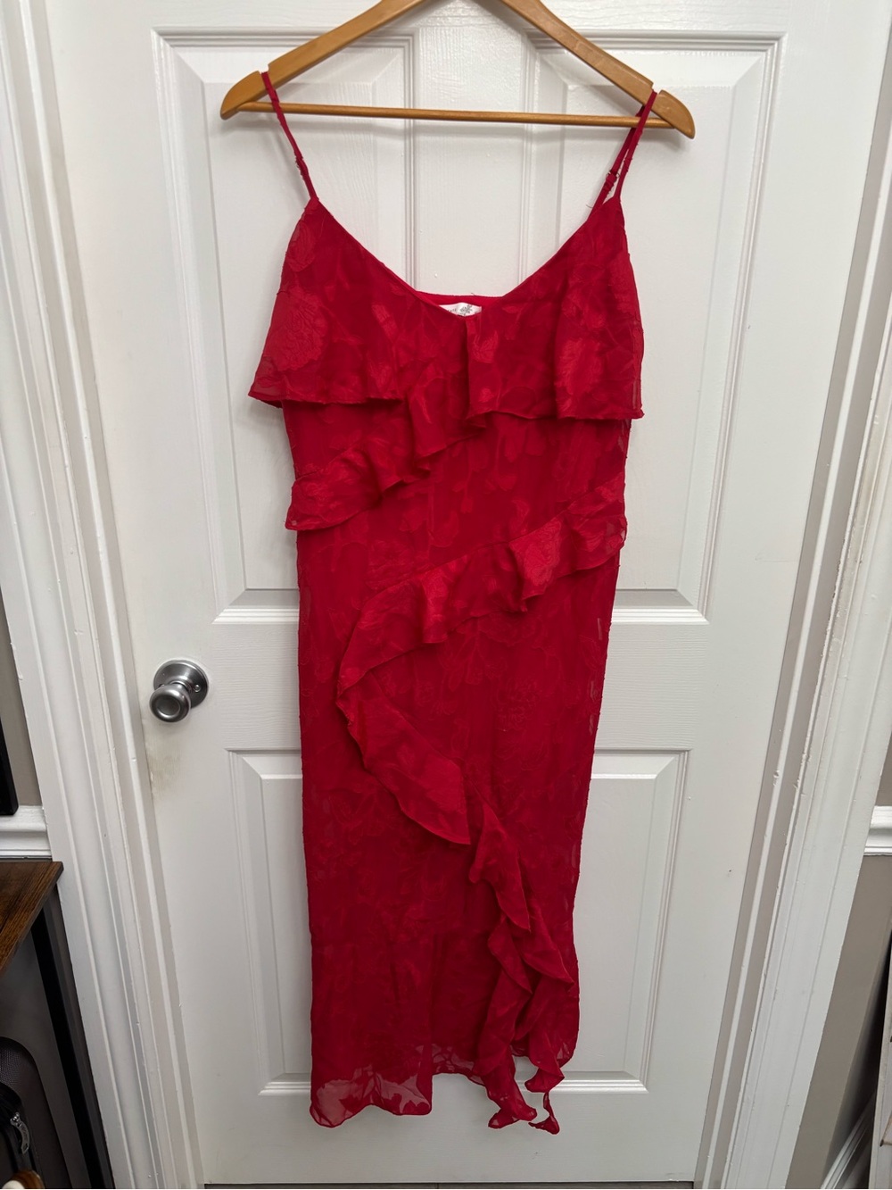 Altar'd State Red Ruffle Feminine Maxi Slip Dress